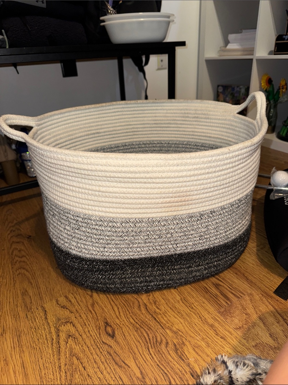 Three-Tone Rope Storage Basket — Cream, Gray, Black